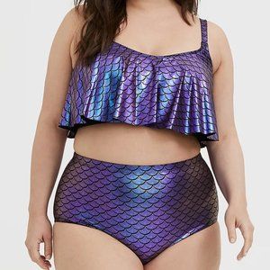 TORRID - PURPLE IRIDESCENT MERMAID WIRELESS FLOUNCE BIKINI TOP